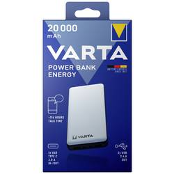 Varta Power Bank Energy 20000 powerbanka Li-Pol, 20000 mAh, USB-C®, bílá/černá, Indikátor stavu