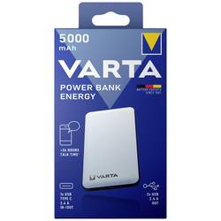 Varta Power Bank Energy 5000 powerbanka Li-Pol, 5000 mAh, Průchozí nabíjení, USB-C®, bílá/černá, Indikátor stavu