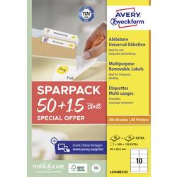 Avery-Zweckform L4744REV-65 univerzální etikety 96 x 50.8 mm papír bílá 65 listů přemístitelné inkoustová tiskárna, laserová tiskárna, barevná laserová