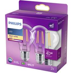 Philips LED 77759300 LED Energetická třída (EEK2021) F (A - G) E27 4.3 W = 40 W teplá bílá (Ø x v) 6 cm x 10.6 cm vlákno 2 ks