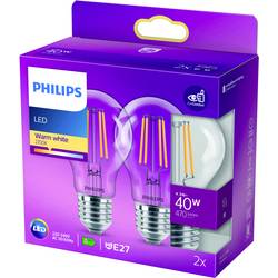 Philips LED 77759300 LED Energetická třída (EEK2021) F (A - G) E27 4.3 W = 40 W teplá bílá (Ø x v) 6 cm x 10.6 cm vlákno 2 ks