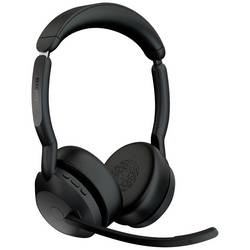 Jabra Evolve2 55 UC Stereo Headset otevřená (On Ear) Bluetooth® stereo černá Potlačení hluku Vypnutí zvuku mikrofonu, regulace hlasitosti Počítače