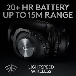 Logitech Gaming PRO X Headset otevřená (On Ear) bezdrátová 7.1 Surround černá regulace hlasitosti, Vypnutí zvuku mikrofonu Gaming