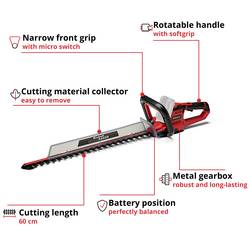 Einhell GE-CH 18/60 Li + 2,5 Ah Starter-Kit akumulátor nůžky na živý plot vč. nabíječky, + akumulátor 18 V Li-Ion 670 mm