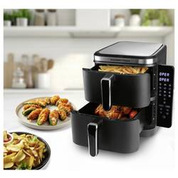GourmetMaxx FryUp Vertical 15305 horkovzdušná fritéza 10 l 2800 W 2 samostatné regulátory teploty, nepřilnavý povlak, Digitální časovač černá