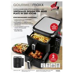 GourmetMaxx FryUp Vertical 15305 horkovzdušná fritéza 10 l 2800 W 2 samostatné regulátory teploty, nepřilnavý povlak, Digitální časovač černá