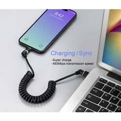 Renkforce USB kabel USB 2.0 USB-A zástrčka, USB-C ® zástrčka 1.50 m černá Zásuvné kontakty otočné o 360°, spirálový kabel RF-6713690