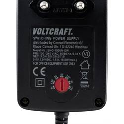 VOLTCRAFT VC-11258695 zásuvkový napájecí adaptér, nastavitelný, regulovatelné výstupní napětí, otevřené konce kabelu, 3 V/DC, 4.5 V/DC, 5 V/DC, 6 V/DC, 7.5