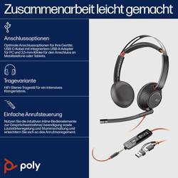 HP Poly Headset Blackwire C5220 Stereo USB- Headset otevřená (On Ear) stereo černá Potlačení hluku Počítače