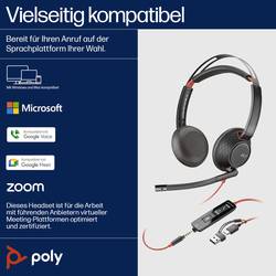 HP Poly Headset Blackwire C5220 Stereo USB- Headset otevřená (On Ear) stereo černá Potlačení hluku Počítače