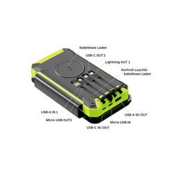 RealPower REALPOWER PB-20000 Solar powerbanka 20000 mAh, Bezdrátové nabíjení Qi, USB-A, zelená, Venkovní