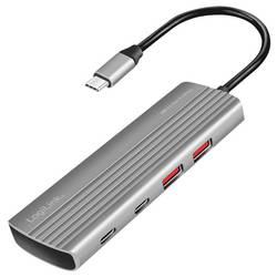 LogiLink UA0414 USB Hub 7 portů USB-A, USB-C® (s napájením) USB 3.2 Gen2 10 GBit/s s hliníkovým krytem, s portem pro rychlé nabíjení vesmírná šedá UA0414