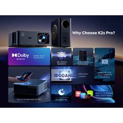 Yaber projektor K2S Pro LCD 800 ANSI-Lumen 1920 x 1080 Full HD Integrované aplikace Smart System, Smart TV-Dongle, Full HD, Integrovaný reproduktor JBL, Wi-Fi,