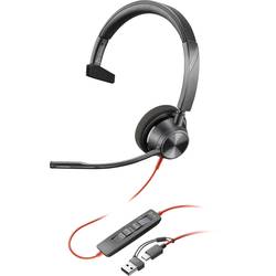 HP Poly Blackwire C3310-M Headset otevřená (On Ear) kabelová mono černá Redukce šumu mikrofonu, Potlačení hluku headset, regulace hlasitosti, Vypnutí zvuku