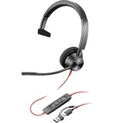 HP Poly Blackwire C3310 Headset otevřená (On Ear) kabelová mono černá Redukce šumu mikrofonu, Potlačení hluku headset, regulace hlasitosti, Vypnutí zvuku