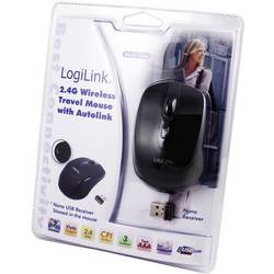 LogiLink Mini optická myš, přenos bezdrátový, 3 tlačítko, 1600 dpi, černá