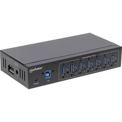 Manhattan 164405 USB Hub 7 portů USB-A USB 3.0 5 GBit/s kovový ukazatel, pro průmyslové použití, pro montáž na zeď černá 164405