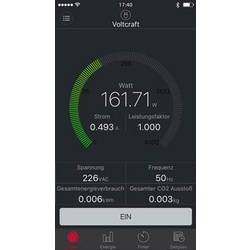 VOLTCRAFT SEM6000FR měřič spotřeby el. energie s Bluetooth, možnost exportu dat, s funkcí dataloggeru, s odhadem budoucích nákladů , TRMS, nastavitelná cena