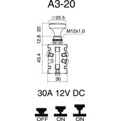TRU COMPONENTS TC-A3-20B-SQ vypínač do auta 12 V/DC 30 A 2 x vyp/zap/zap s aretací 1 ks