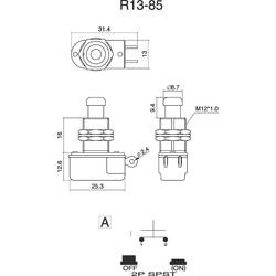 TRU COMPONENTS TC-R13-85A-05, 1587726 tlačítko, 12.2 mm, 250 V/AC, 3 A, 1 ks