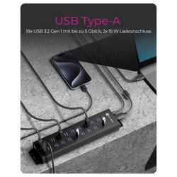 ICY BOX 61076 USB Hub 20 portů USB-A USB 3.0 5 GBit/s černá USB Hub