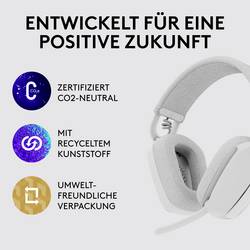Logitech ZONE VIBE 100 Headset uzavřená (Over Ear) Bluetooth® stereo bílá Redukce šumu mikrofonu, Potlačení hluku regulace hlasitosti, Vypnutí zvuku mikrofonu