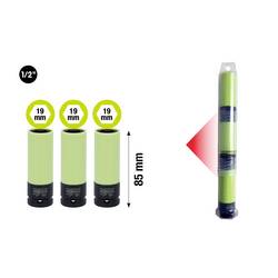 KS Tools 515.0855 1/2 hliníková ráfky pevné, silový nástrčný klíč, dlouhé, 19 mm 3x 515.1075 v plastové trubici