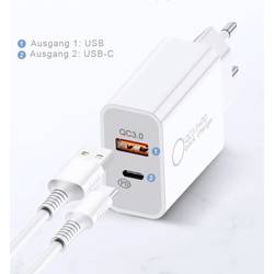 IWH USB nabíječka, 1x USB A , 1x USB-C®, 30 W, Dodávka energie, QC 3.0, bílá