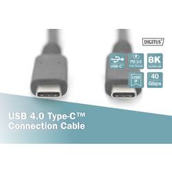 Digitus USB kabel USB 4.0 USB-C ® zástrčka, USB-C ® zástrčka 0.80 m černá flexibilní provedení, stíněný, s USB AK-300343-008-S