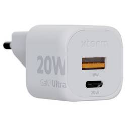 XTORM Ultra Wall USB nabíječka, GaN, 1x USB-C®, 1x USB A , 20 W, Quick Charge 3.0, bílá
