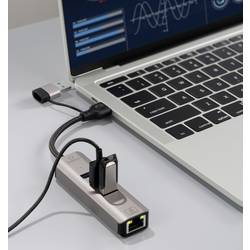 Renkforce RF-6856046 USB Hub 3 porty USB-A, RJ45 USB 3.2 Gen1 5 GBit/s s vestavěnou síťovou přípojkou šedá RF-EAWH-300