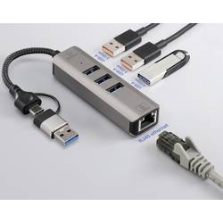 Renkforce RF-6856046 USB Hub 3 porty USB-A, RJ45 USB 3.2 Gen1 5 GBit/s s vestavěnou síťovou přípojkou šedá RF-EAWH-300
