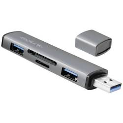 LogiLink UA0394 USB Hub 4 porty USB-A, SD, microSD USB 3.2 Gen2 10 GBit/s s hliníkovým krytem, se zabudovanou čtečkou SD karet, se stavovými LED vesmírná šedá