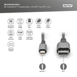 Digitus DisplayPort / Mini-DisplayPort kabel Konektor DisplayPort, Mini DisplayPort konektory 2 m černá DB-340106-020-S stíněný, hliníková zástrčka Kabel