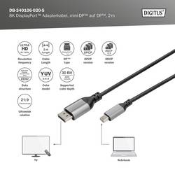 Digitus DisplayPort / Mini-DisplayPort kabel Konektor DisplayPort, Mini DisplayPort konektory 2 m černá DB-340106-020-S stíněný, hliníková zástrčka Kabel