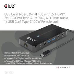 club3D USB-C® dokovací stanice USB-7-in1-HUB USB-C Vhodné pro značky (dokovací stanice pro notebook): Club 3D