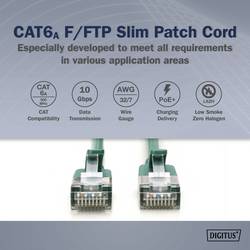 Digitus DK-1632-A-015S-G RJ45 síťové kabely, propojovací kabely CAT 6A F/FTP 1.5 m zelená barevně rozlišený, stíněný, točený drát, S průchodkou chránící proti