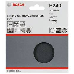 Bosch Accessories 2608605499 2608605499 brusný papír pro brusné kotouče na suchý zip, bez otvorů Zrnitost 240 (Ø x d) 115 mm x 115 mm 10 ks