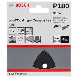 Bosch Accessories Best for Stone 2608605195 brusný papír pro delta brusky na suchý zip, s otvory Zrnitost 180 Rozměr přes roh 93 mm (d x š) 93 mm x 93 mm 5 ks