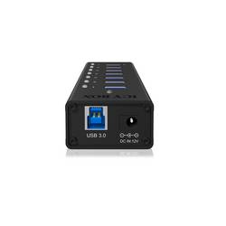 ICY BOX 70418 USB Hub 7 portů USB-A USB 3.0 5 GBit/s s hliníkovým krytem černá IB-AC618, 7 Port USB 3.2 Gen 1 Hub mit 1x Tablettladeport, mit 12V 3A Netzteil