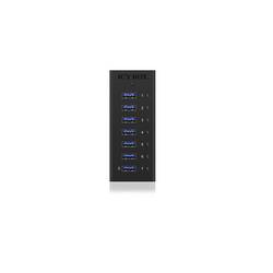 ICY BOX 70418 USB Hub 7 portů USB-A USB 3.0 5 GBit/s s hliníkovým krytem černá IB-AC618, 7 Port USB 3.2 Gen 1 Hub mit 1x Tablettladeport, mit 12V 3A Netzteil