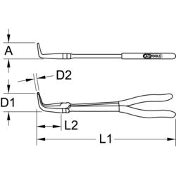 KS Tools 500.7053 ploché jehlové kleště 90° zahnuté nástrojová ocel 270 mm