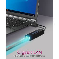 ICY BOX 60844 USB Hub 4 porty USB-A, RJ45 USB 3.1 Gen1 5 GBit/s lze ovládat prostřednictvím PC černá IB-HUB1419-LAN, USB 3.2 Gen 1 HUB und LAN Adapter,
