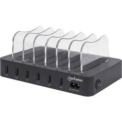 Manhattan 102254 USB nabíjecí hub, 6x USB A, 50 W, černá, transparentní