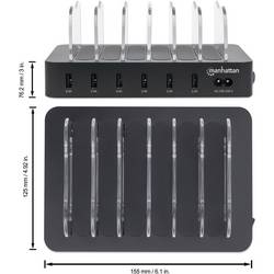 Manhattan 102254 USB nabíjecí hub, 6x USB A, 50 W, černá, transparentní