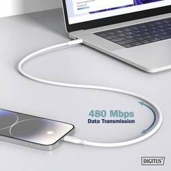 Digitus USB kabel USB 2.0 Apple Lightning konektor, USB-C ® zástrčka 2.00 m bílá flexibilní provedení, flexibilní provedení, s USB, silikonový, Vynikající