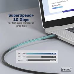 Digitus Kabel USB-C USB 3.2 Gen2 USB-C ® zástrčka 1.00 m černá (matná) Vynikající odolnost proti stárnutí, flexibilní provedení, flexibilní vnitřní vodič,