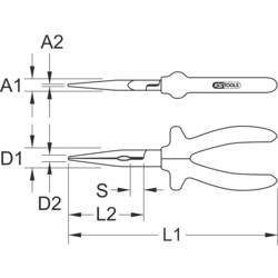 KS Tools 117.1291 ploché jehlové kleště rovné nástrojová ocel 200 mm