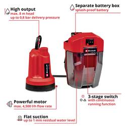 Einhell 4181560 GE-SP 18 LL Li - Solo ponorné čerpadlo na čistou vodu 4500 l/h 8 m