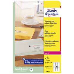 Avery-Zweckform L7560-25 Adresní nálepky 63.5 x 38.1 mm poylesterová fólie transparentní 525 ks trvalé inkoustová tiskárna, laserová tiskárna, barevná laserová